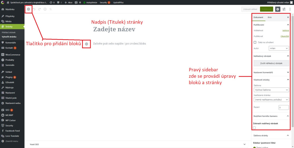Návod na textový editor Gutenberg 1 editor 1