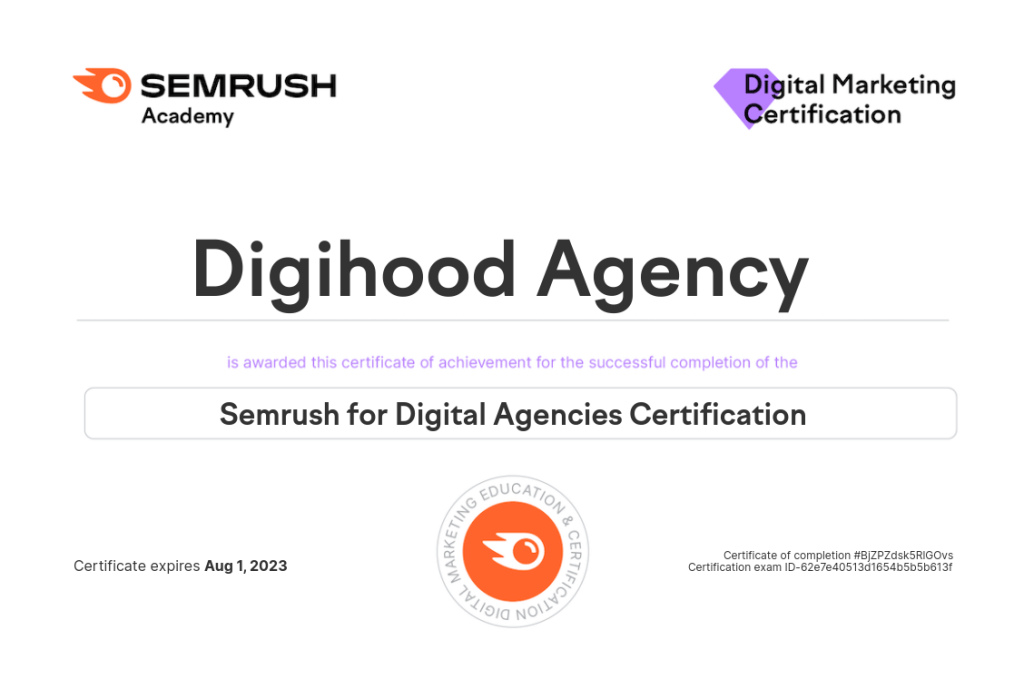 SEO služby 75 semrush certificate