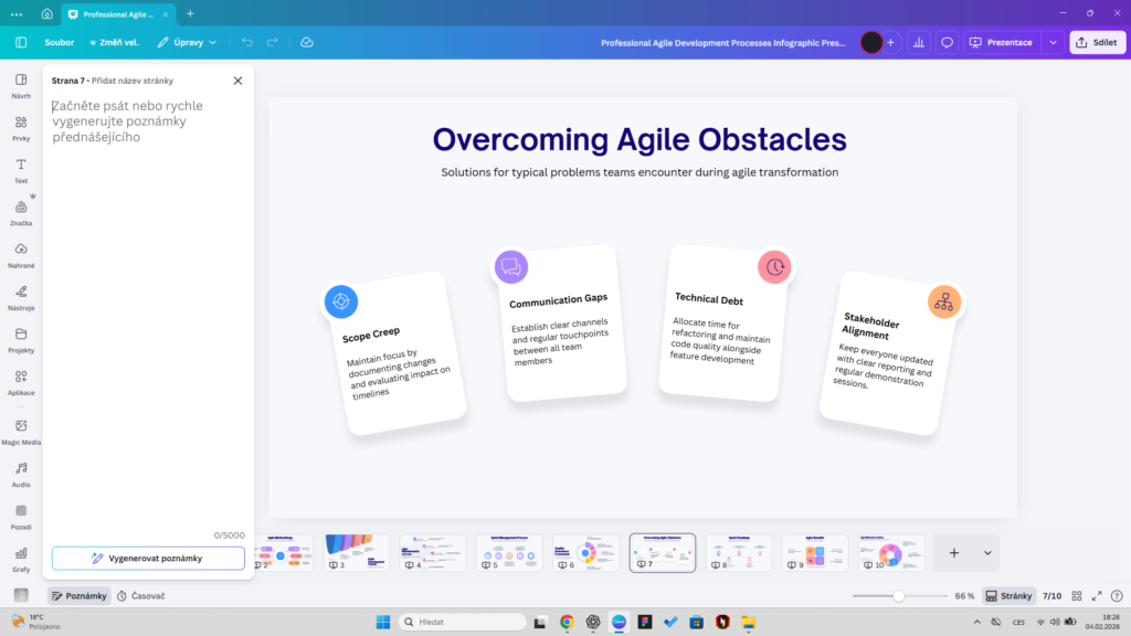AI prezentace za 15 minut: jak vytvořit profesionální prezentaci pomocí AI (krok za krokem) 5 AI prezentace – text na slidu vs. poznámky pro řečníka