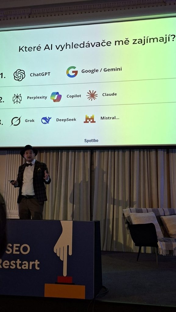 SEO Restart 2026: AI viditelnost stojí na zmínkách značky, technickém SEO a poctivém měření 3 Ján Januška ze Spotiba přednáší na SEO Restartu 2026 o technickém SEO v době AI
